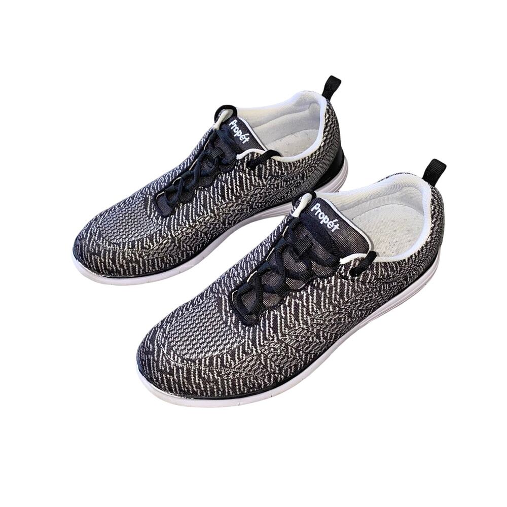 9.5 Propet TravelFit Pro Black & White Womens Sneakers Shoes